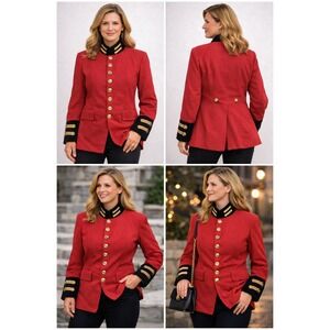 Double D Ranch Wear Jacket Womens Large Red Velvet Trim Military Style Coat FLAW